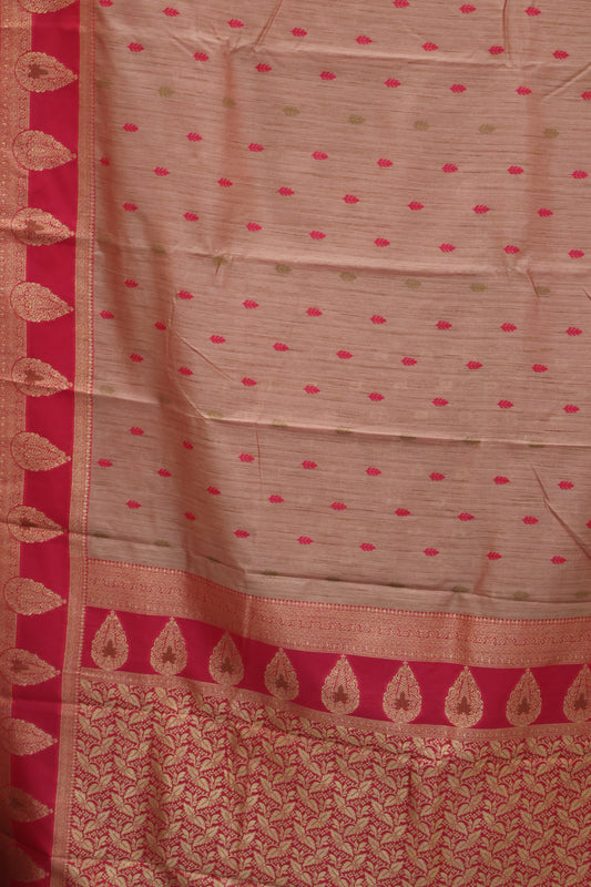 Semi Tussar Saree -Rani Pink Leaf Butta