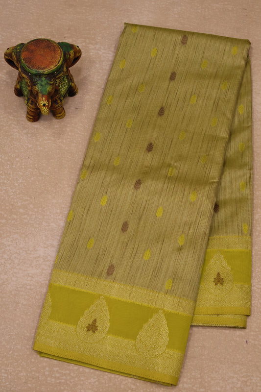 Semi Tussar Saree -Yellow Leaf Butta