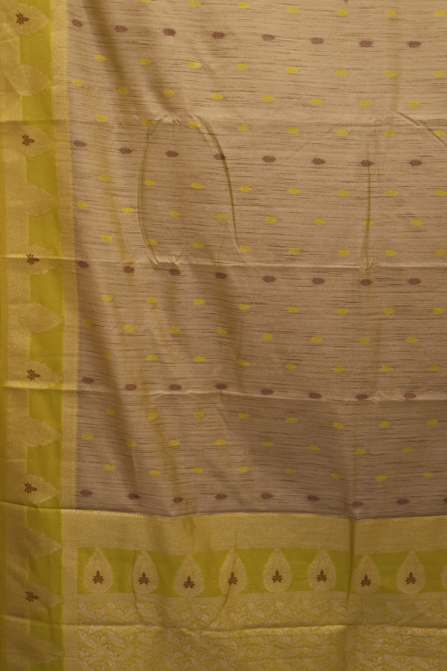 Semi Tussar Saree -Yellow Leaf Butta