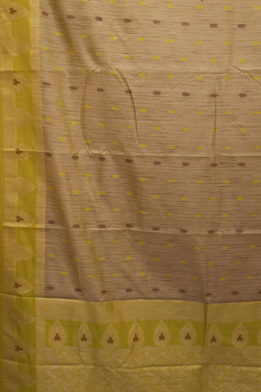 Semi Tussar Saree -Yellow Leaf Butta