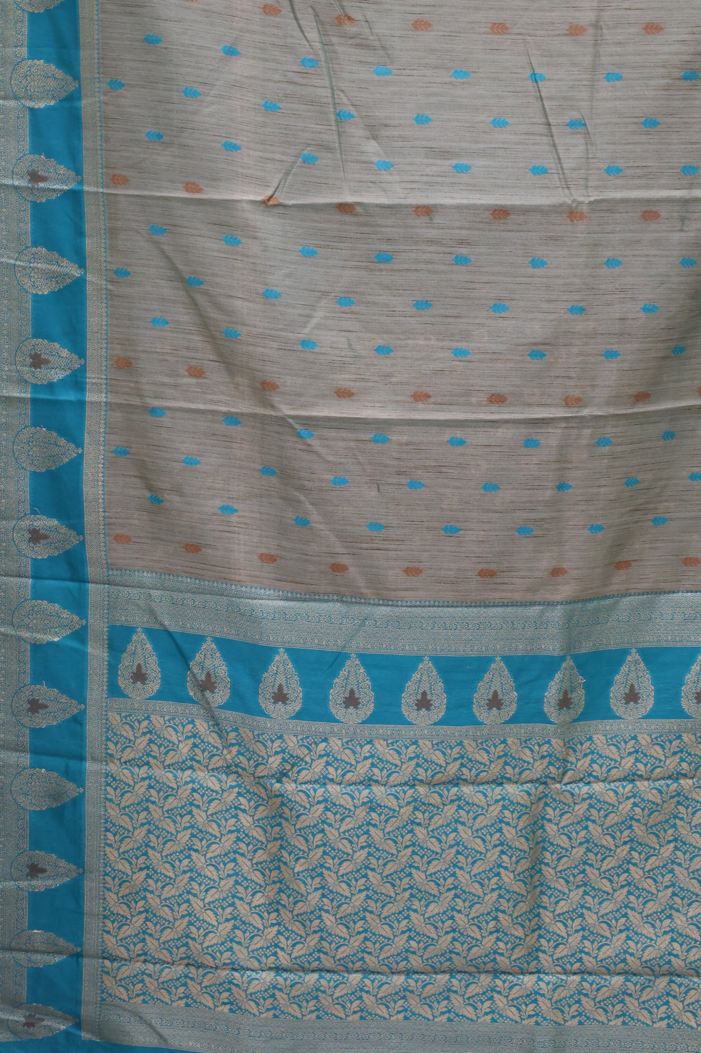 Semi Tussar Saree -Teal Blue Leaf Butta