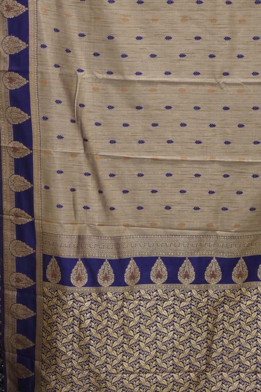 Semi Tussar Saree -Navy Blue Leaf Butta