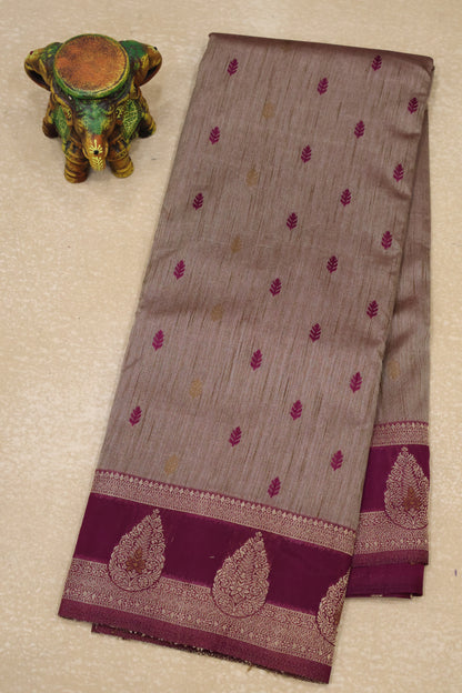Semi Tussar Saree -Wine Leaf Butta