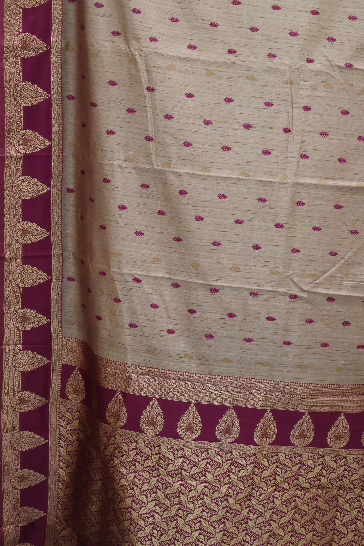 Semi Tussar Saree -Wine Leaf Butta