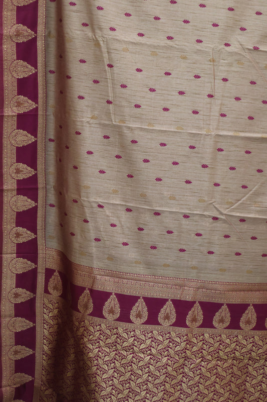 Semi Tussar Saree -Wine Leaf Butta
