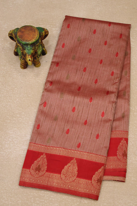 Semi Tussar Saree -Red Leaf Butta