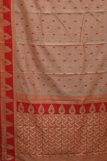 Semi Tussar Saree -Red Leaf Butta