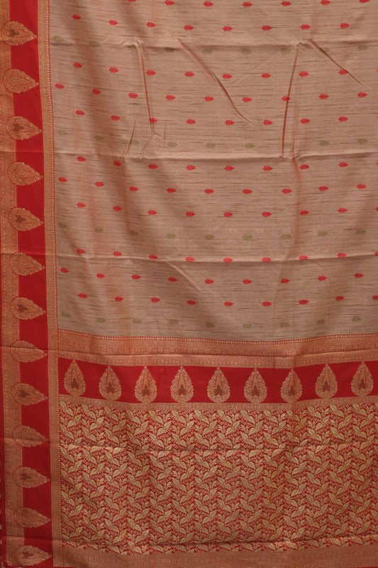 Semi Tussar Saree -Red Leaf Butta