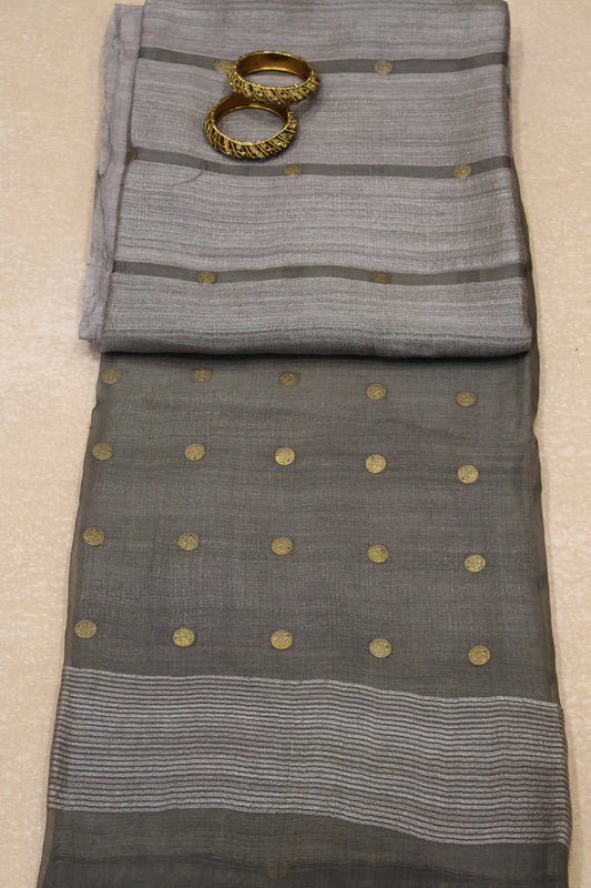 Pure Tussar Saree -Elephant Grey