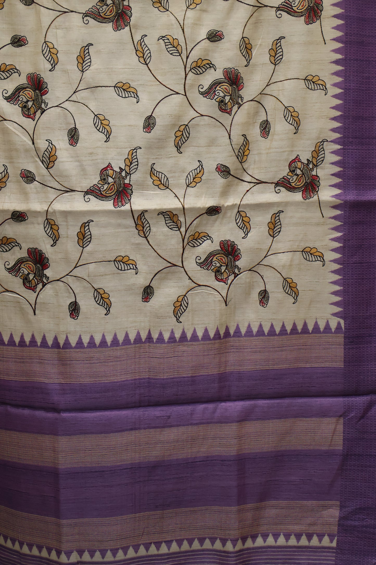 Semi Tussar Saree - Purple Kalmkari Print