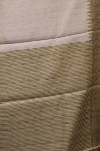 Semi Tussar Saree - Olive Green Kalmkari Print