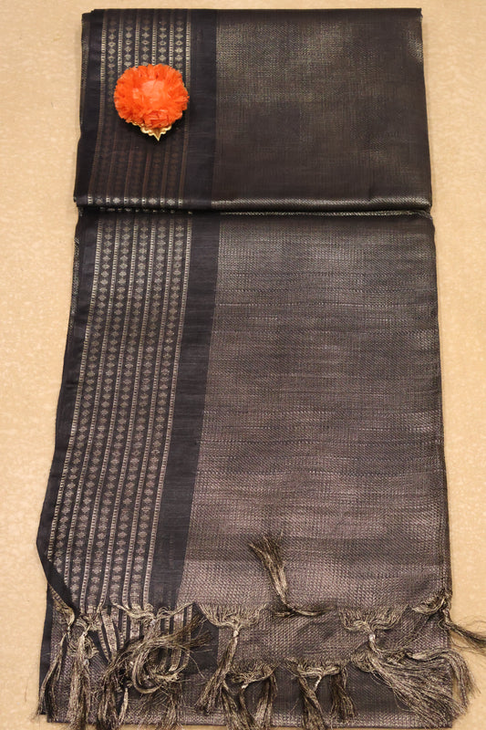 Bhagalpur Tissue Saree - Black Full Zari