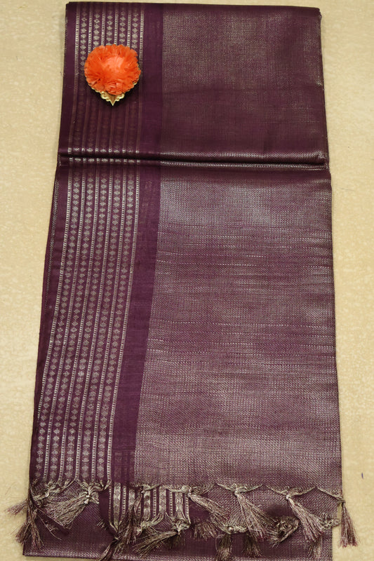 Bhagalpur Tissue Saree- Wine Full Zari