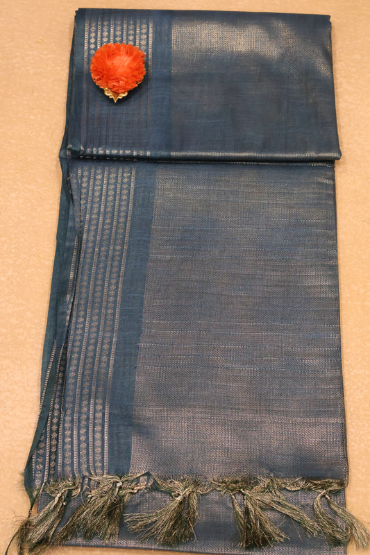 Bhagalpur Tissue Saree-Peacok Blue Full Zari