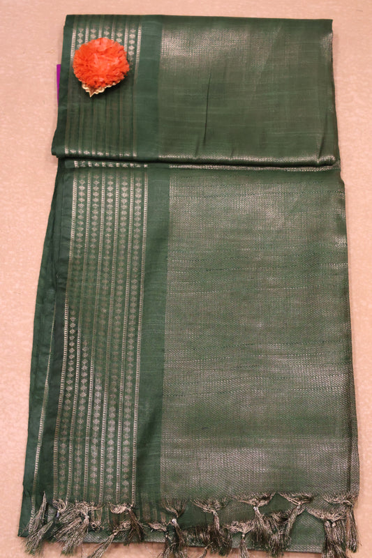 Bhagalpur Tissue Saree-Green Full Zari