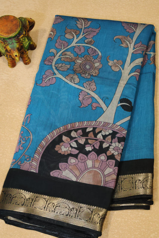 Malai Cotton Saree-Rama Blue