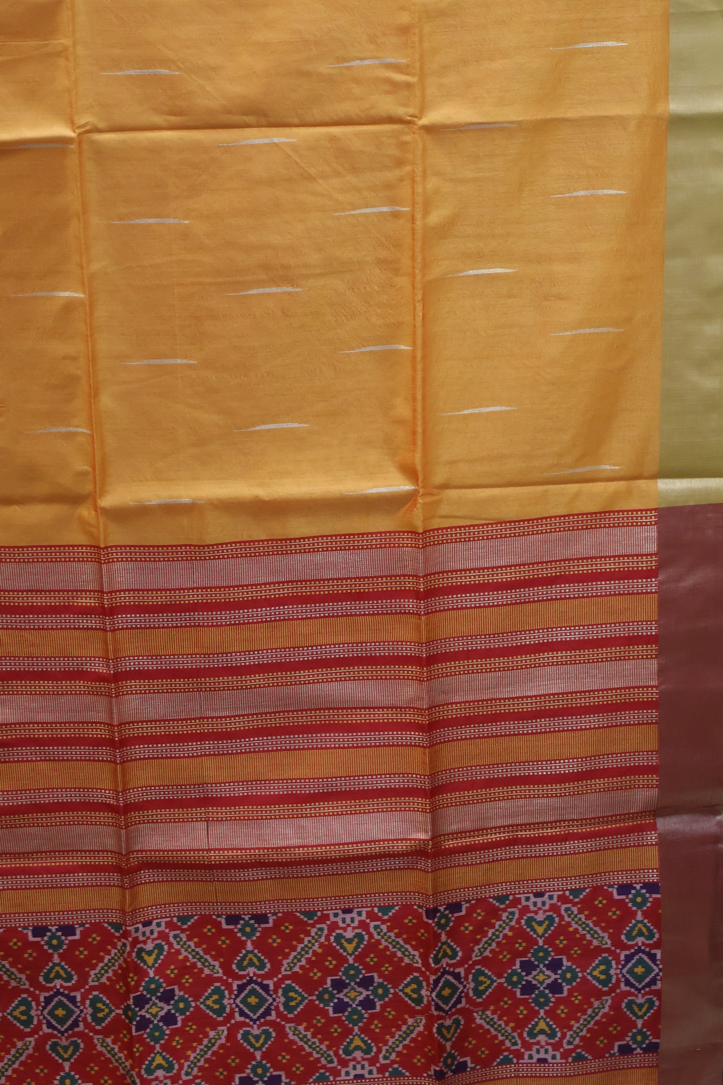 Semi Raw Silk Saree - Orange Ikkat Border