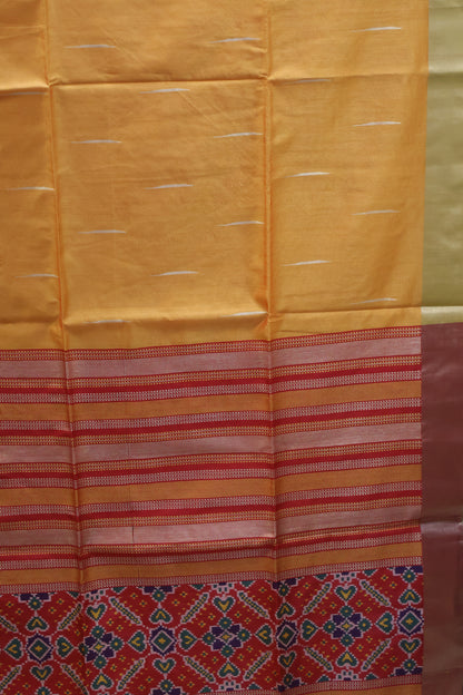 Semi Raw Silk Saree - Orange Ikkat Border