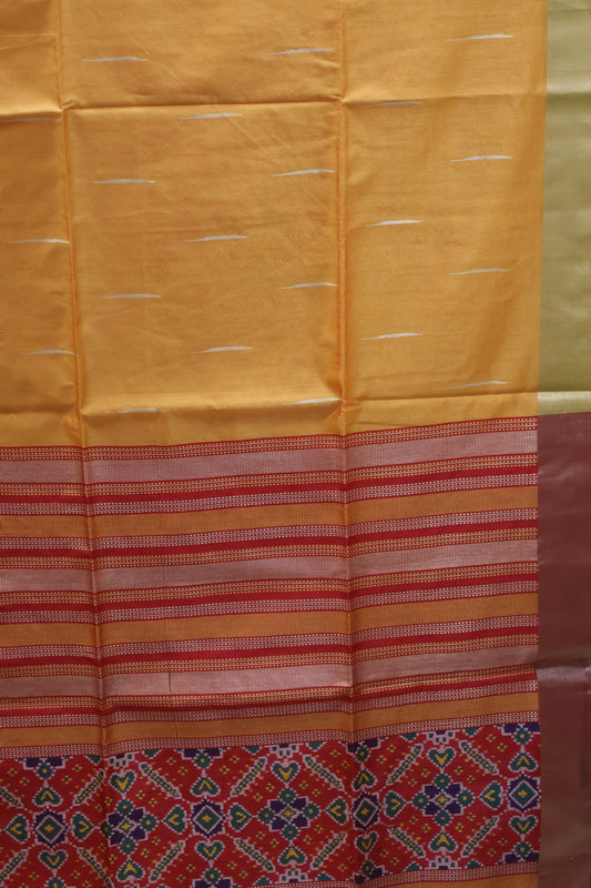 Semi Raw Silk Saree - Orange Ikkat Border