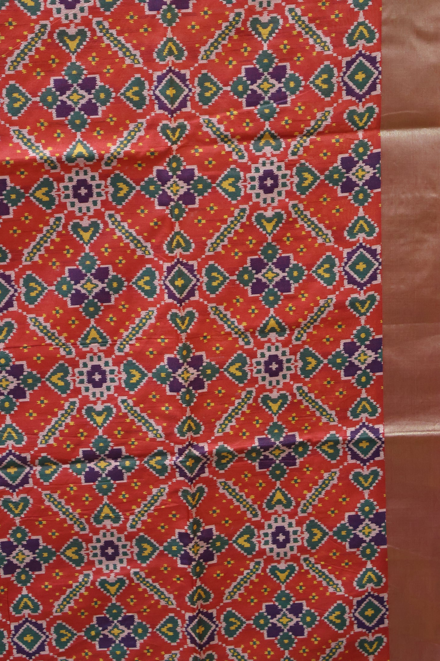 Semi Raw Silk Saree - Orange Ikkat Border