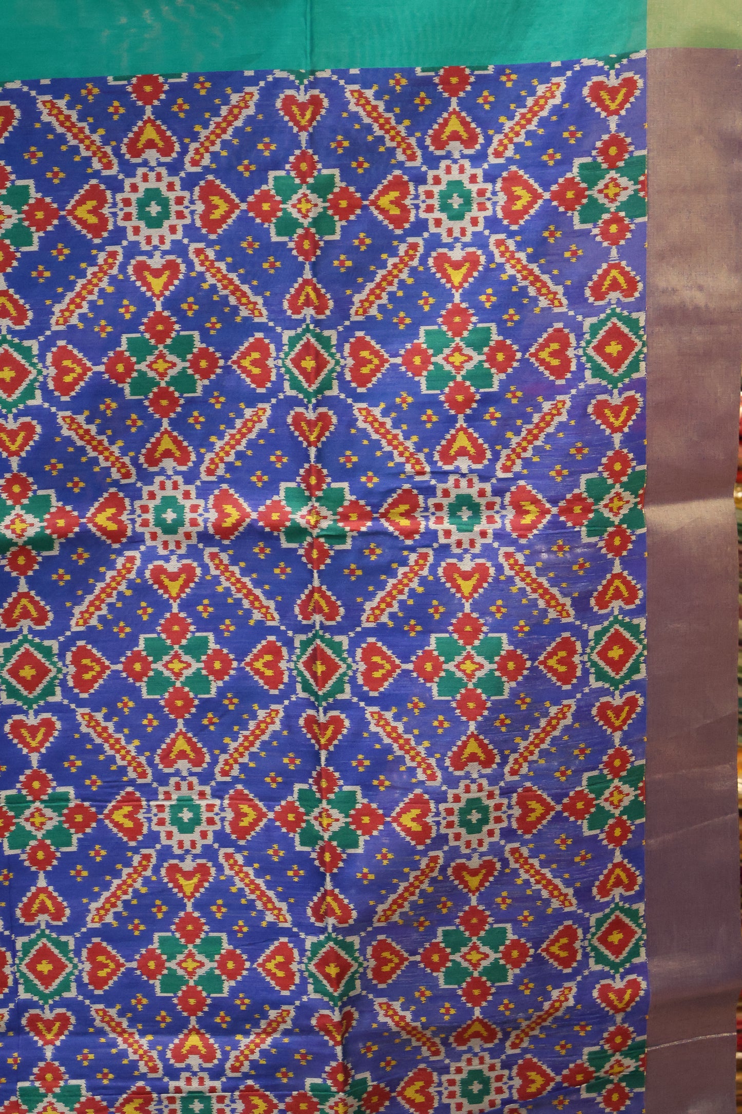 Semi Raw Silk Saree - Peacock Green Ikkat Border