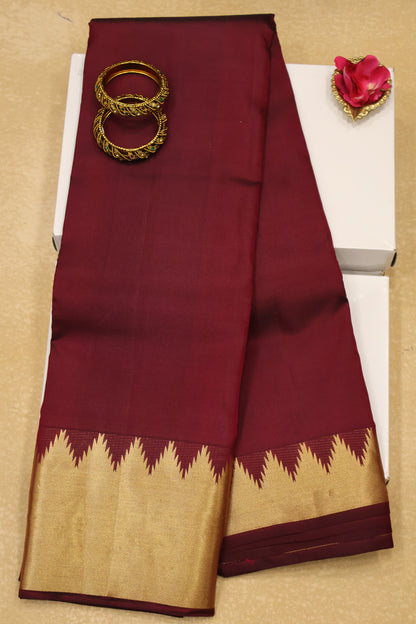 Pure Kanjivaram Silk Saree - Maroon Temple Border