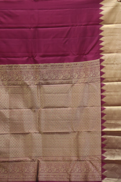 Pure Kanjivaram Silk Saree - Maroon Temple Border