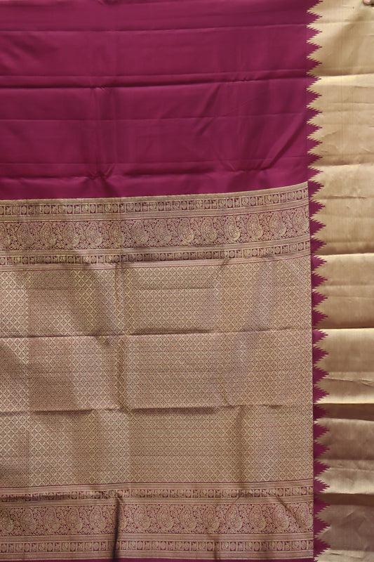 Pure Kanjivaram Silk Saree - Maroon Temple Border