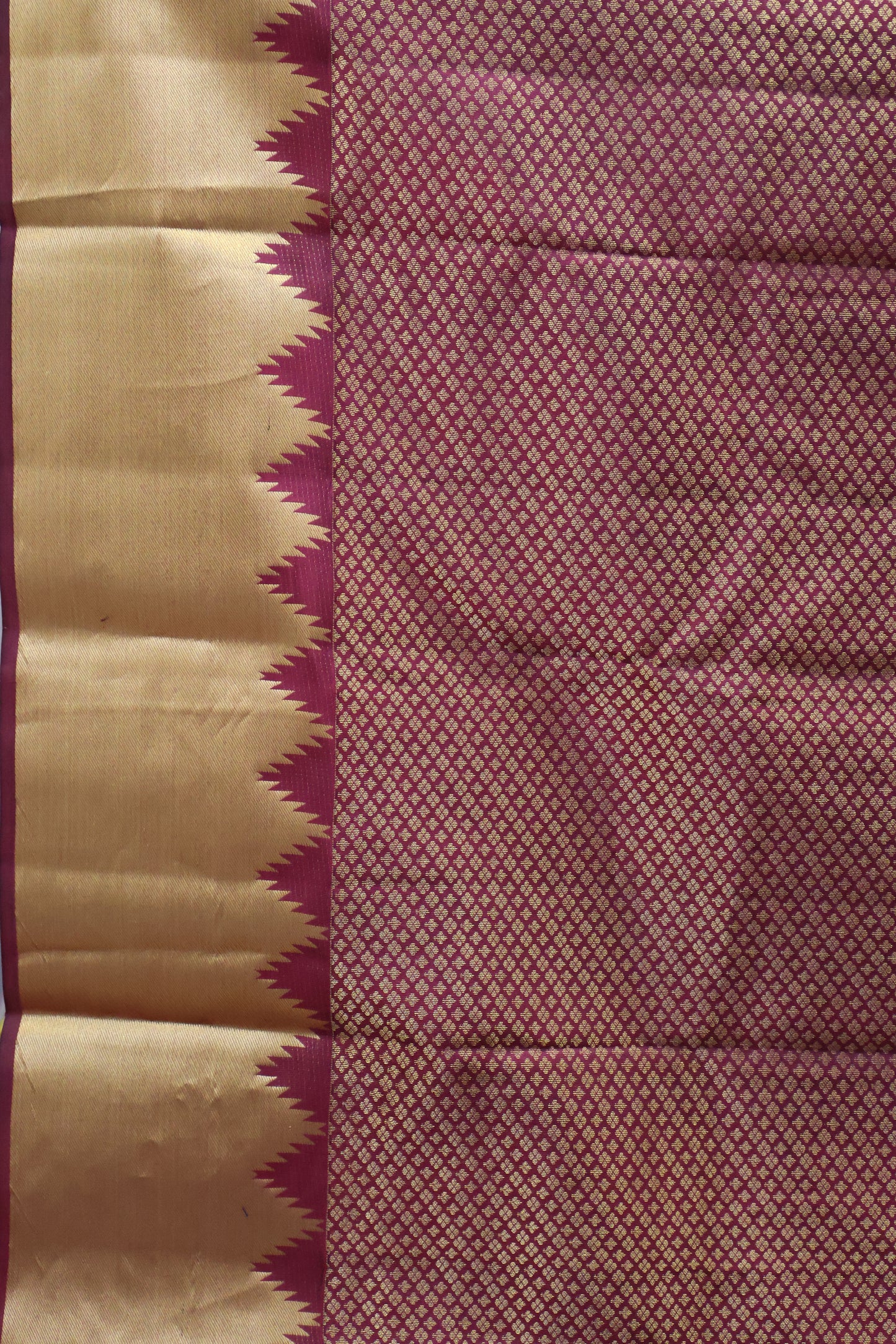 Pure Kanjivaram Silk Saree - Maroon Temple Border