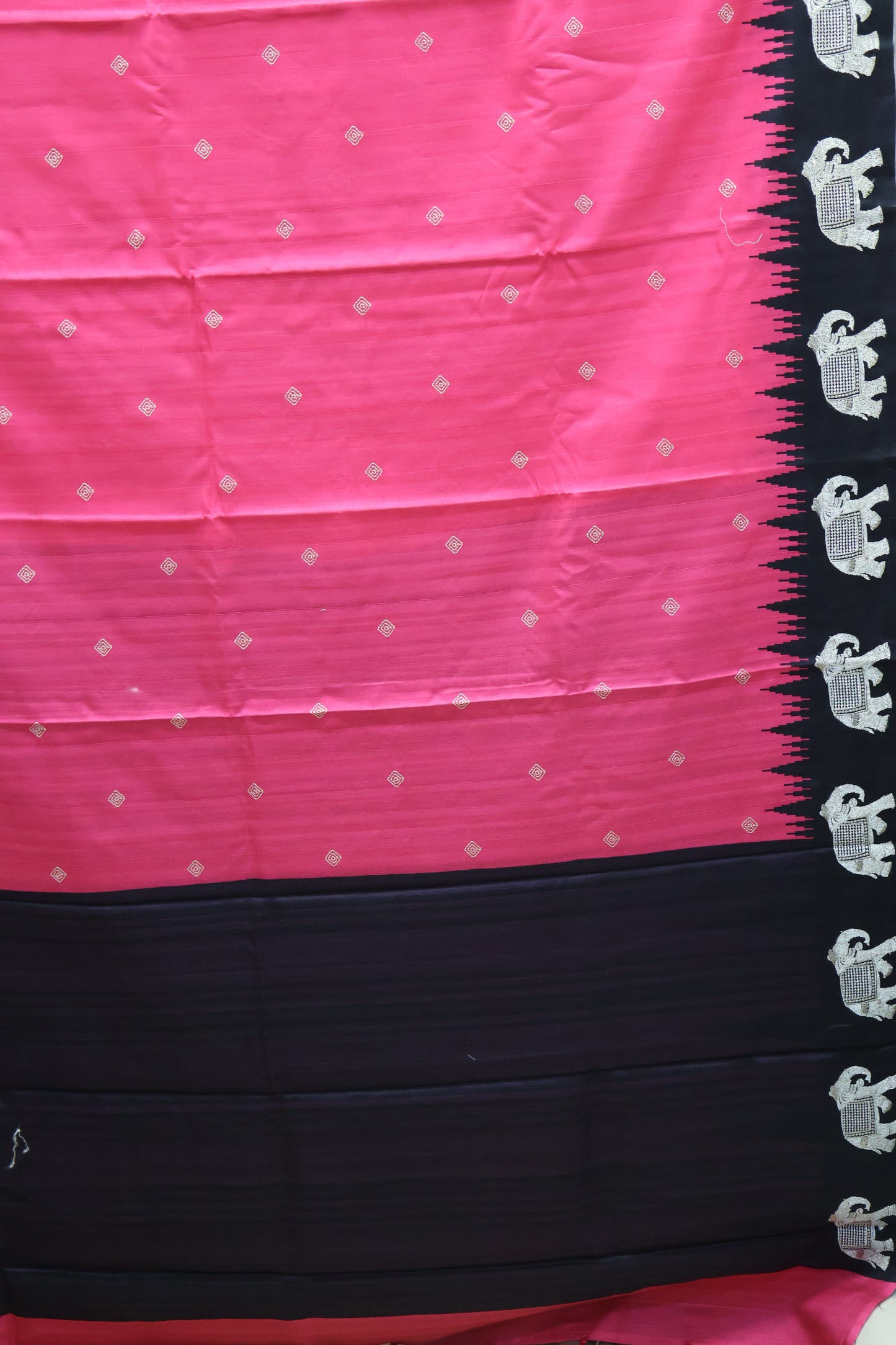 Mulberry Tussar Saree-Pink Zari Elephant