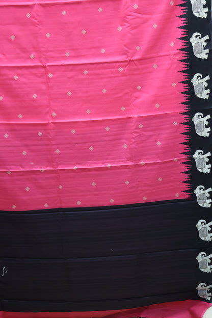 Mulberry Tussar Saree-Pink Zari Elephant