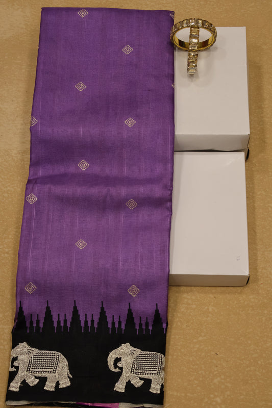 Mulberry Tussar Saree-Lavender Zari Elephant