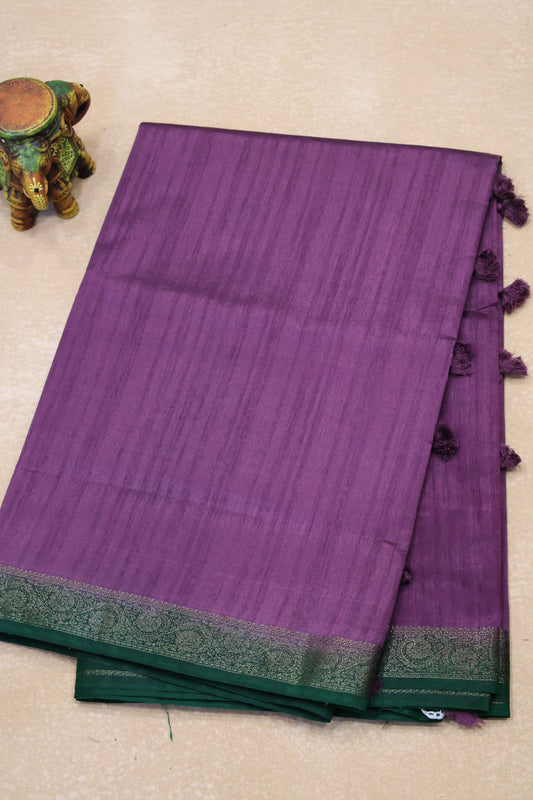 Bamboo Silk saree-Thick Lines Lite Purple