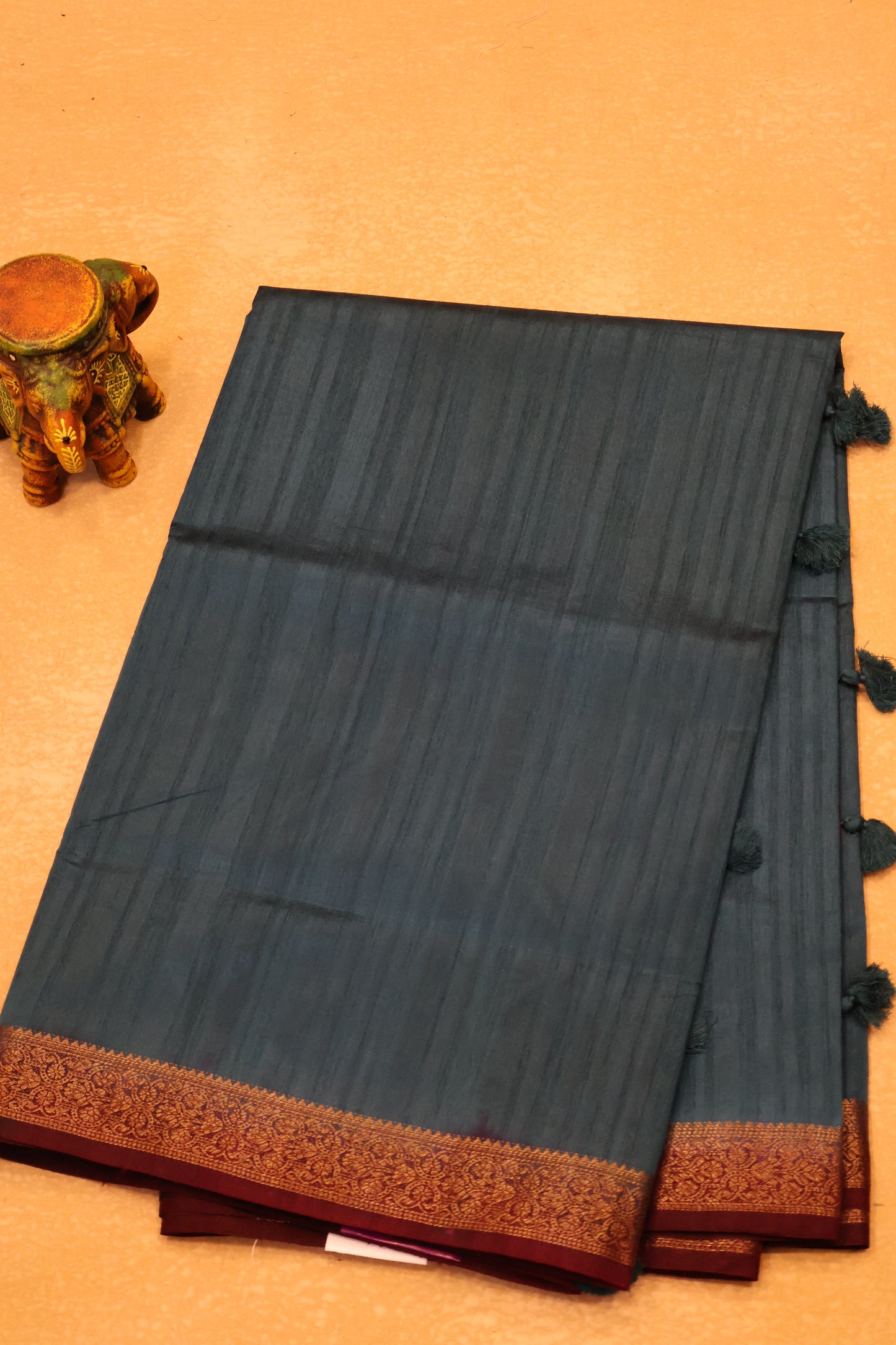 Bamboo Silk saree-Thick Lines Lite Peacock