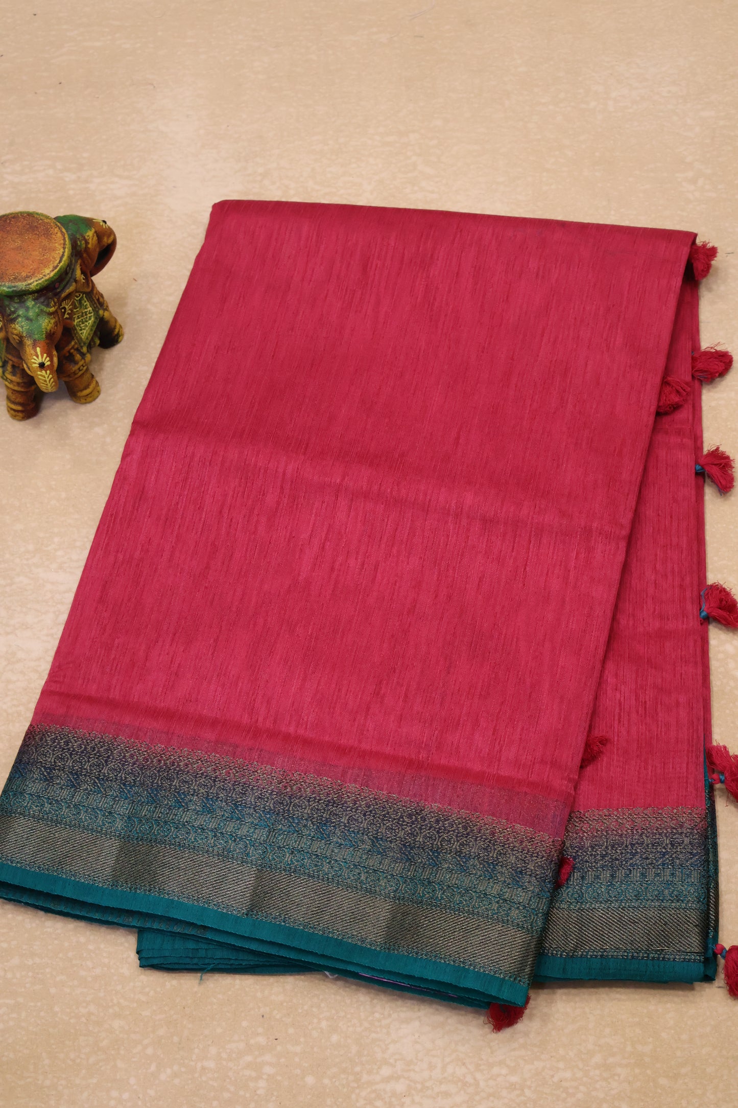Bamboo Silk saree-Thick Lines Muted Maroon