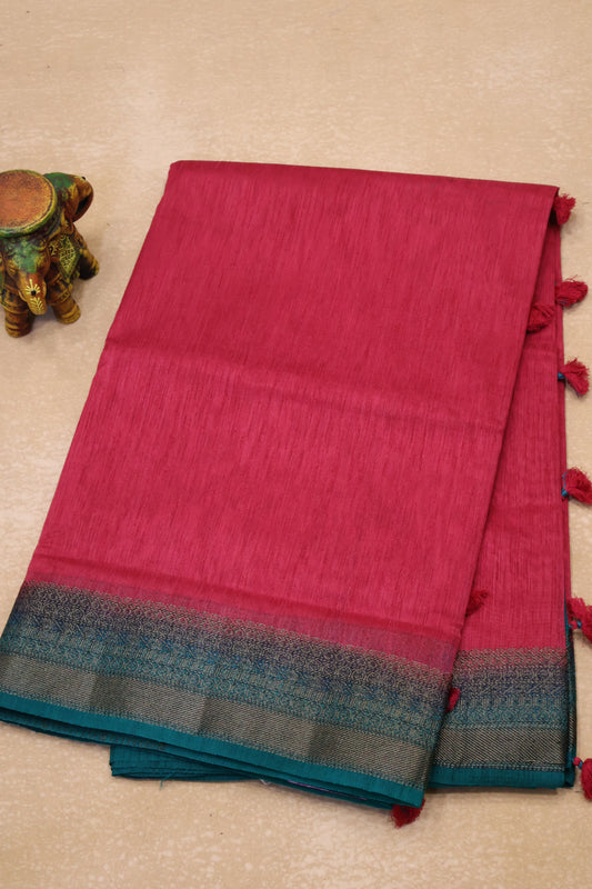 Bamboo Silk saree-Thick Lines Muted Maroon