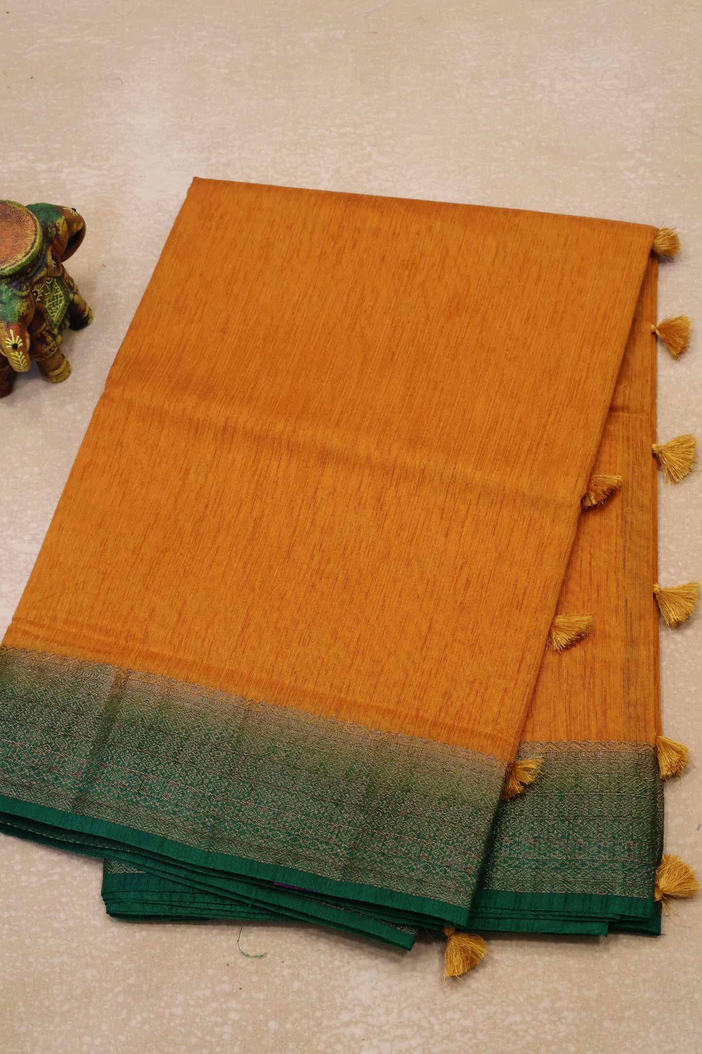 Bamboo Silk saree-Thick Lines Mustard