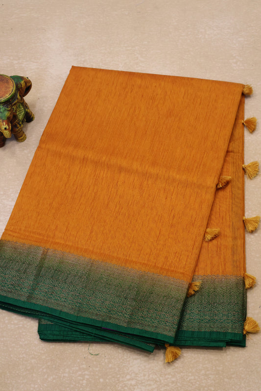 Bamboo Silk saree-Thick Lines Mustard