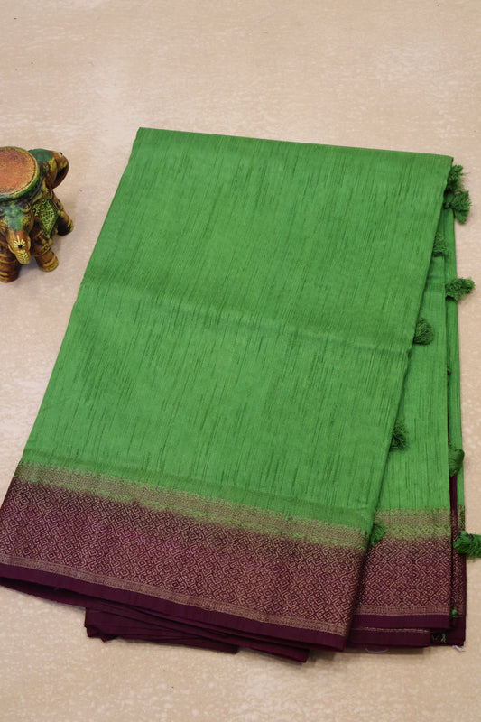 Bamboo Silk saree-Thick Line Lite Green