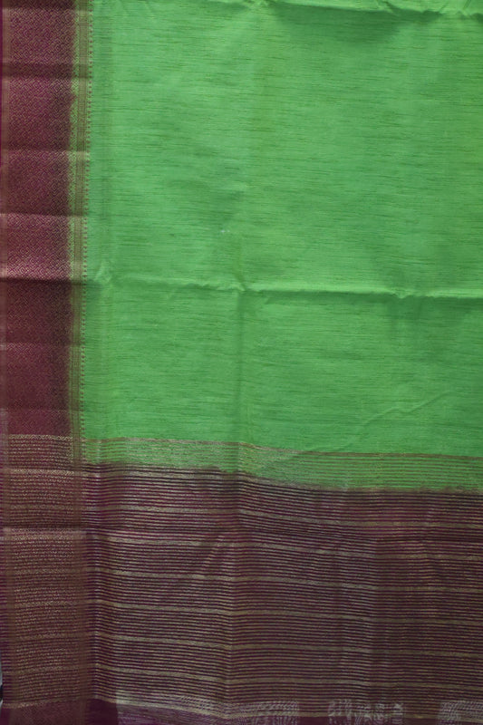 Bamboo Silk saree-Thick Line Lite Green