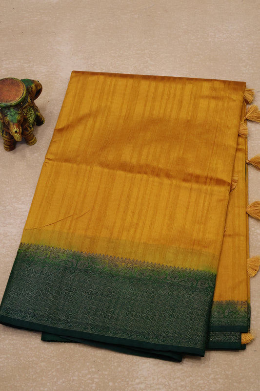 Bamboo Silk saree-Thick Line Mustard