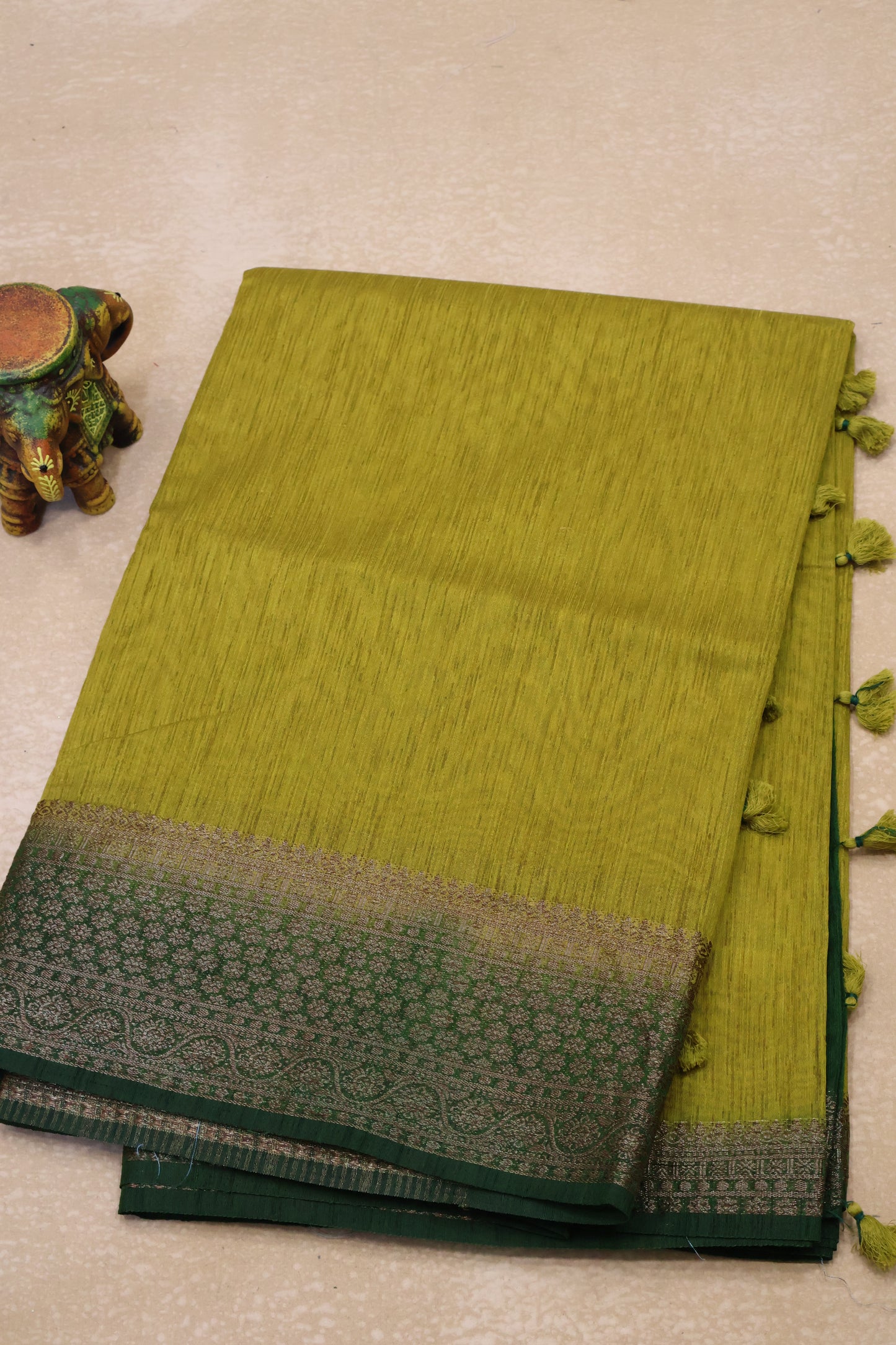 Bamboo Silk saree-Thick Line Mehandi Green