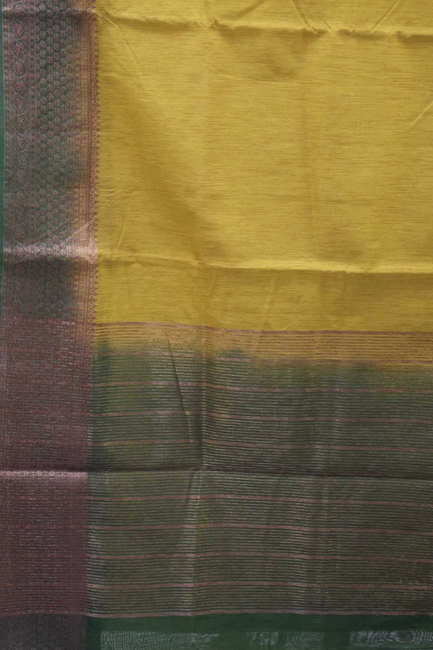 Bamboo Silk saree-Thick Line Mehandi Green