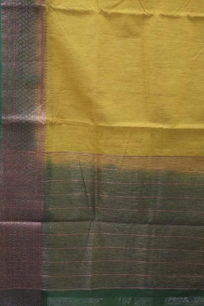 Bamboo Silk saree-Thick Line Mehandi Green