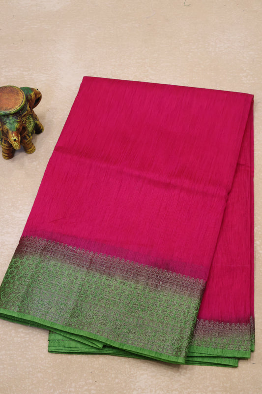 Bamboo Silk saree-Thick Line Rani Pink