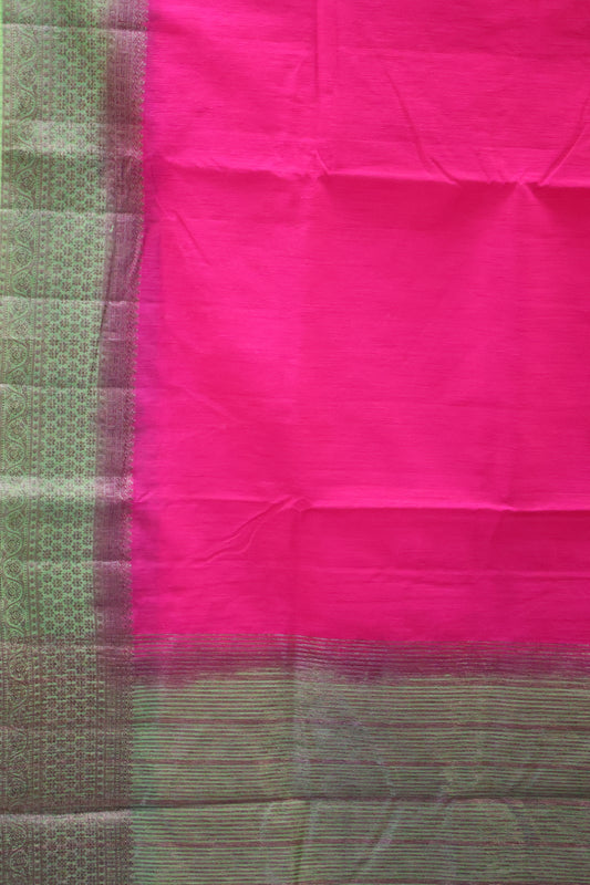 Bamboo Silk saree-Thick Line Rani Pink