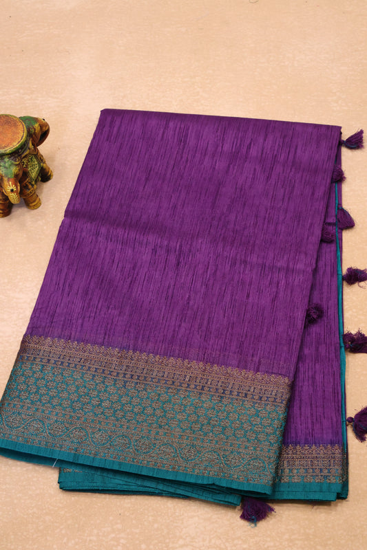 Bamboo Silk saree-Thick Line Lavender