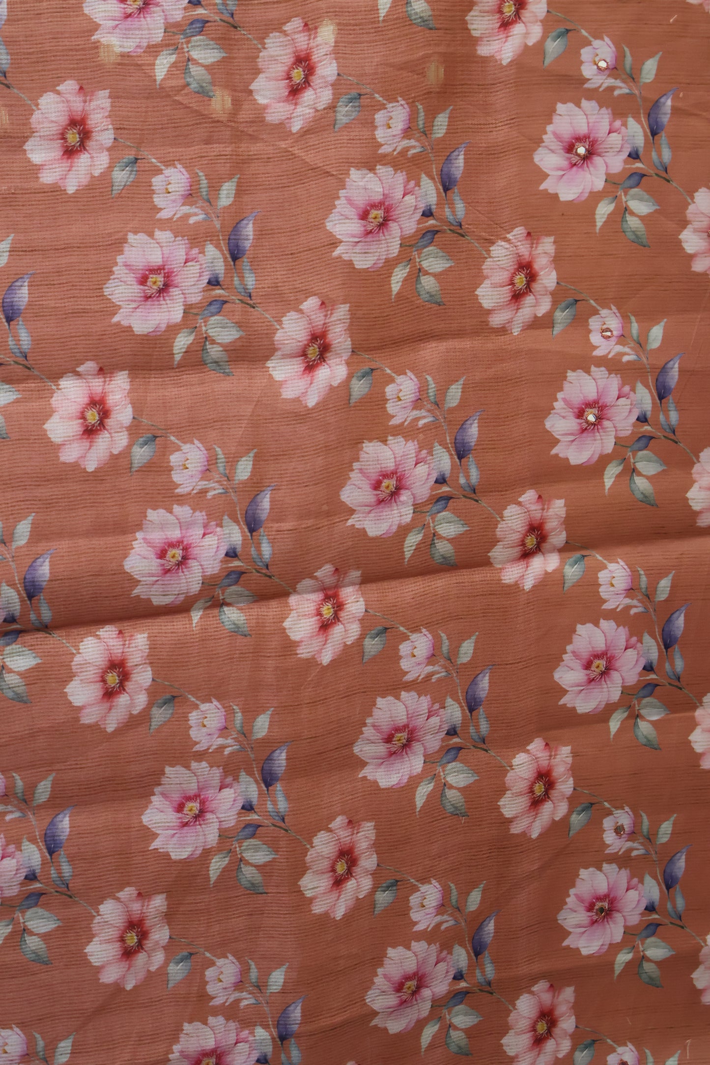 Tussar Kota saree-Pale Orange Floral Print