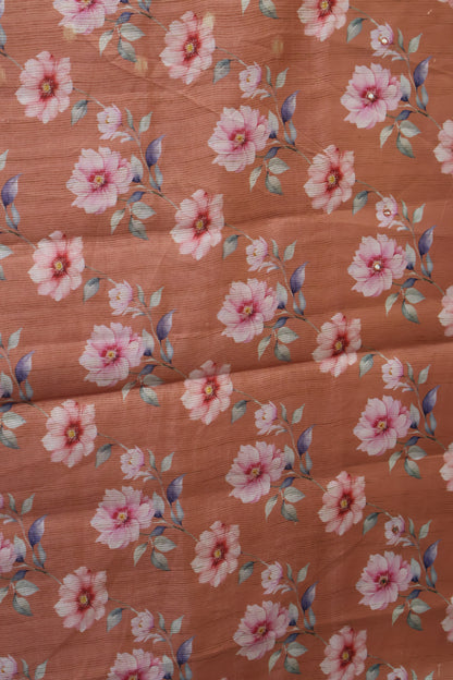 Tussar Kota saree-Pale Orange Floral Print