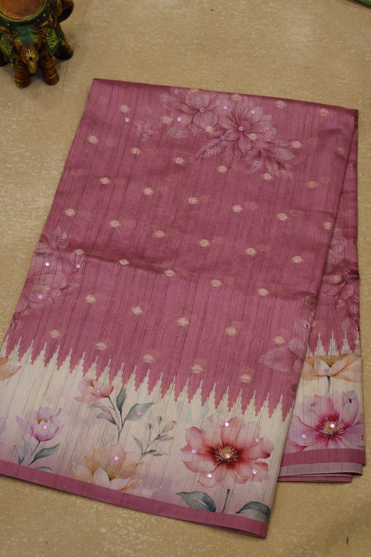 Tussar Kota saree-Pink Floral Print